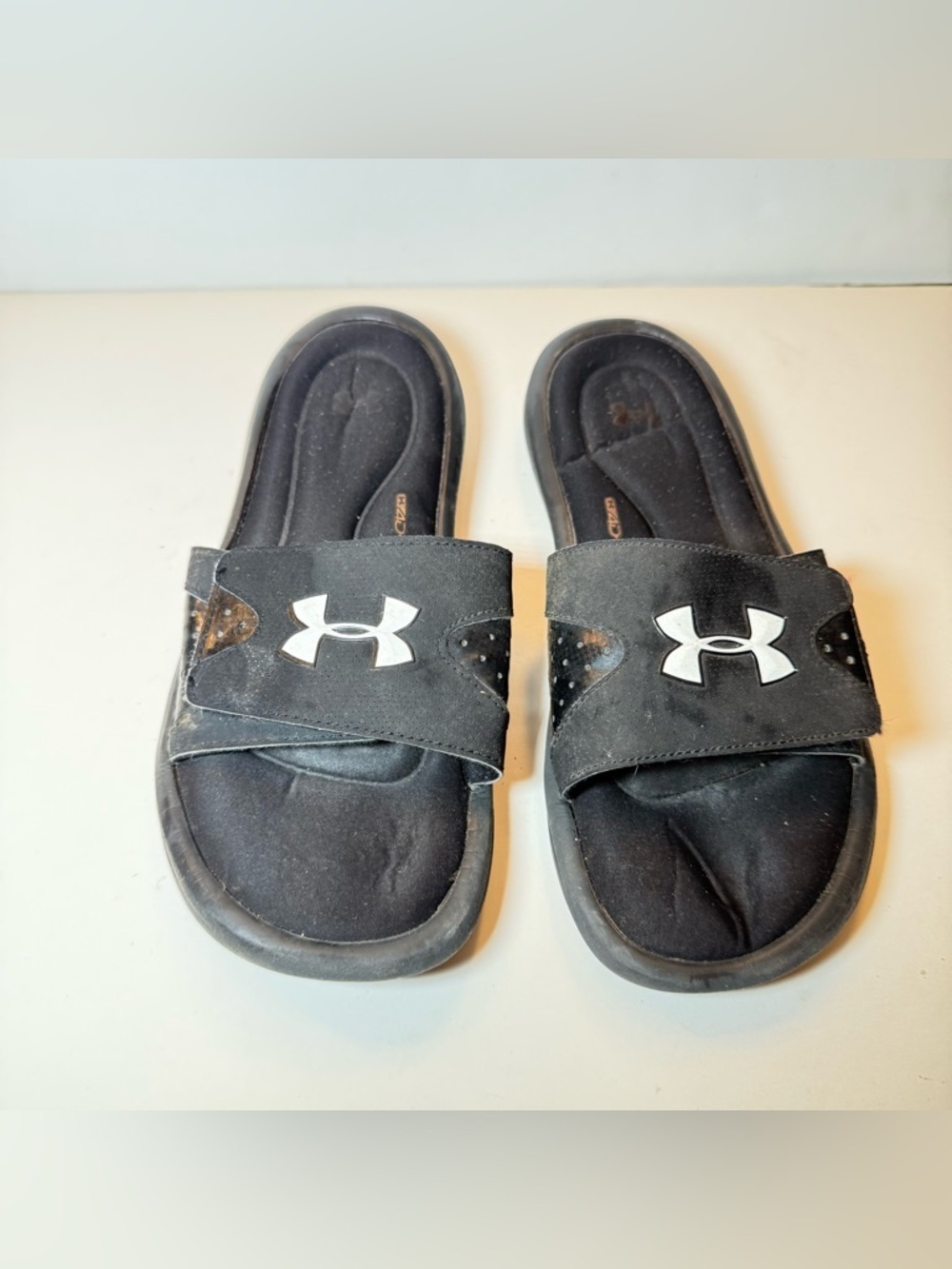Under Armour Boys' Black Slide Sandals with White Logo
